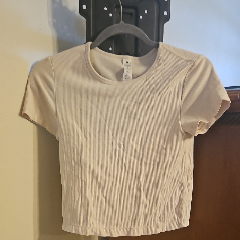 Yogalicious Beige Ribbed Crop Top
